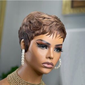 - Pixie Cut Wig Human Hair for Black Women 4# Brown Short Wig New